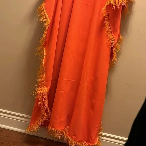 Vintage 1970’s Couture style Fashion Satin Osteich  Feather Trim Kaftan - Picture 13 of 15